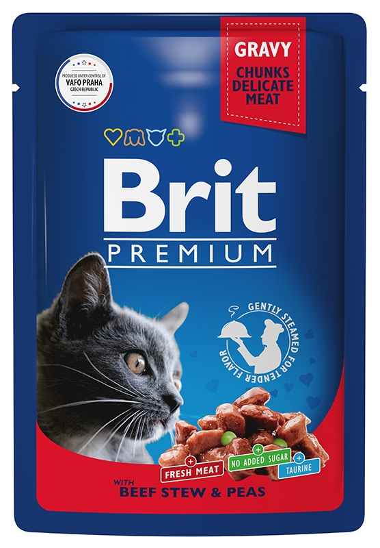 Пресервы Brit Premium Cat Pouches with Beef Stew & Peas, 85 г