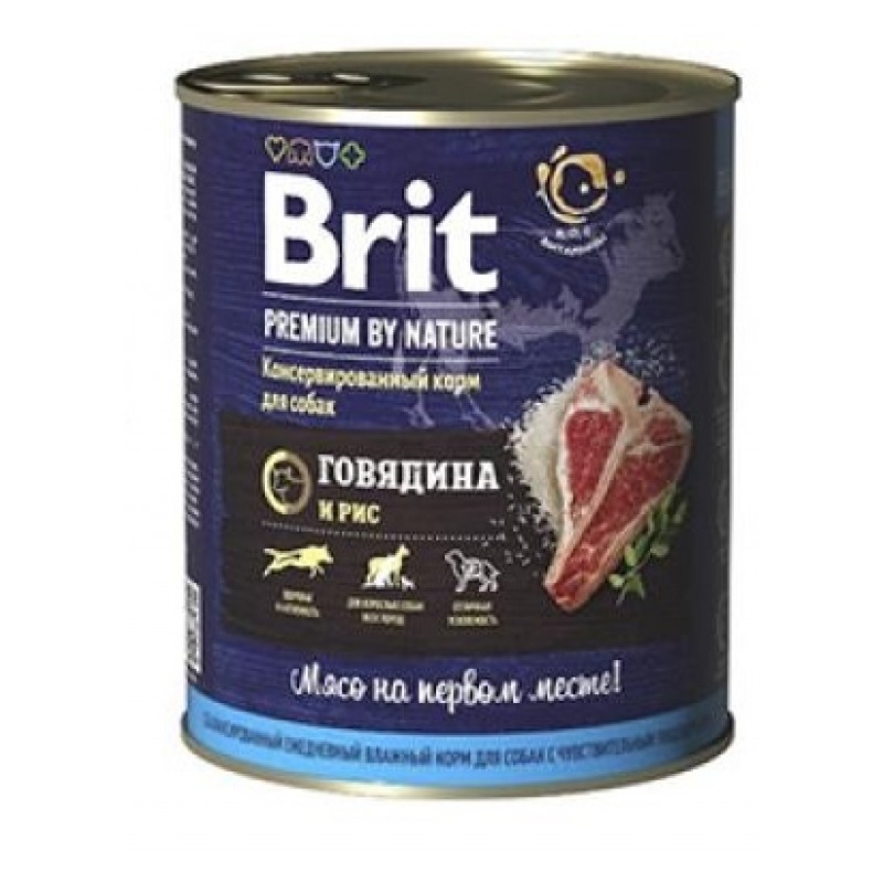 Консервы для собак Brit Premium (с говядиной и рисом)