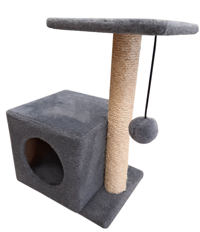 Когтеточка Домик с боковой полкой из меха и сизаля (выс. 58 см, шир. 40 см, гл. 31 см) Cat House (арт. CH24)