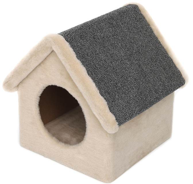 Когтеточка Домик-будка из меха и ковролина (выс. 38 см, шир. 31 см, гл. 31 см) Cat House (арт. CH33)