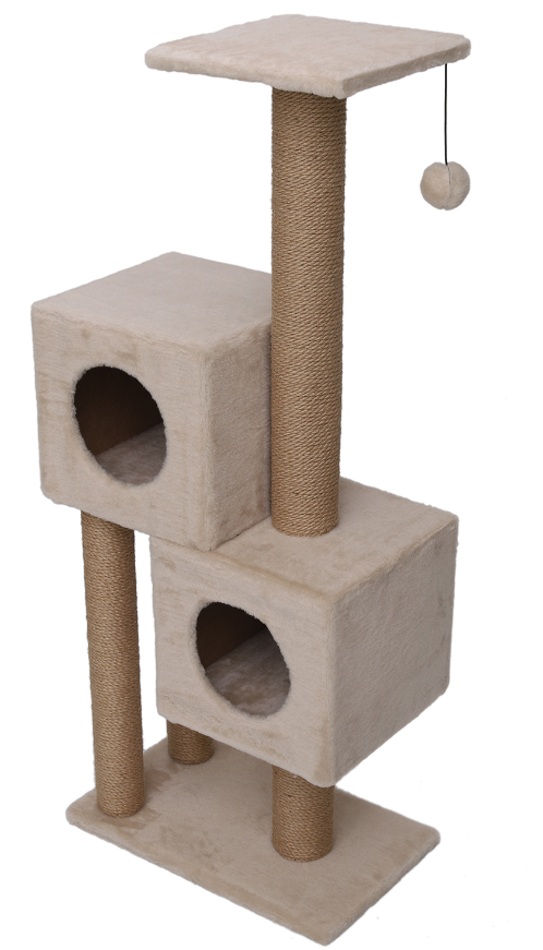 Когтеточка-игровой комплекс Двойной домик из меха и джута (выс. 1,27 м, шир. 55 см, гл. 31 см) Cat House (арт. CH42)