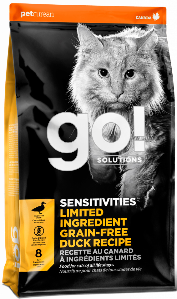 GO! SENSITIVITIES Limited Ingredient Grain Free Duck Recipe 31/15 - беззерновой корм для котят и кошек с чувствительным пищеварением со свежей уткой