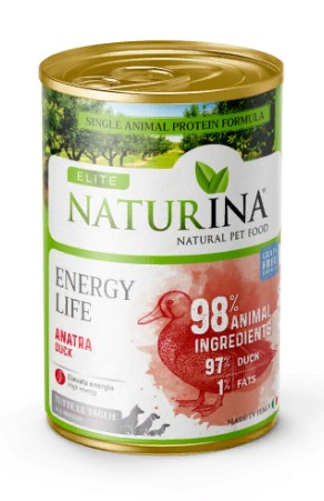 Naturina Elite Energy Life Duck - беззерновые консервы для собак, с уткой, апельсином и женьшенем, 400 г.
