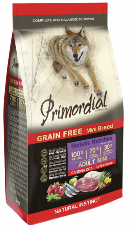 Primordial Grain Free Adult Mini Sardine & Goose беззерновой корм для взрослых собак мелких пород, сардина и гусь