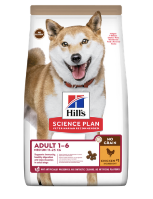 Hills Science Plan No Grain Adult Medium - беззлаковый сухой корм для взрослых собак средних пород, с курицей и картофелем