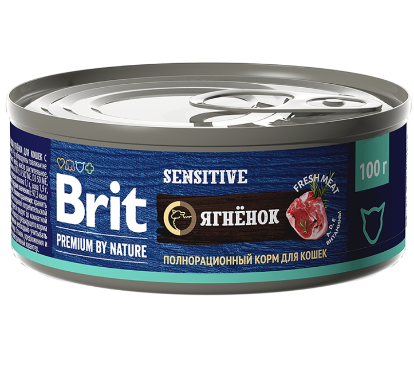 Brit Premium Sensitive Lamb - консервы с мясом ягненка для кошек с чувствительным пищеварением, 100 г (арт. 5051298)