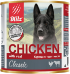 Blitz Classic Dog Chicken & Veal Minced - влажный корм для собак всех пород и возрастов, говядина с телятиной