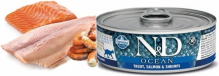 Farmina N&D Grain Free Ocean Trout, Salmon & Shrimp - влажный корм для взрослых кошек (форель, лосось, креветки), 80 г