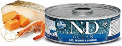 Farmina N&D Grain Free Ocean Cod, Shrimp & Pumpkin - влажный корм для взрослых кошек (треска, креветки, тыква), 80 г